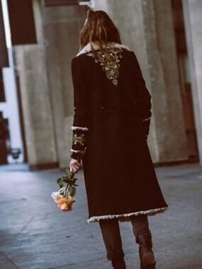 Free People Boiled Wool Shearling Coat
